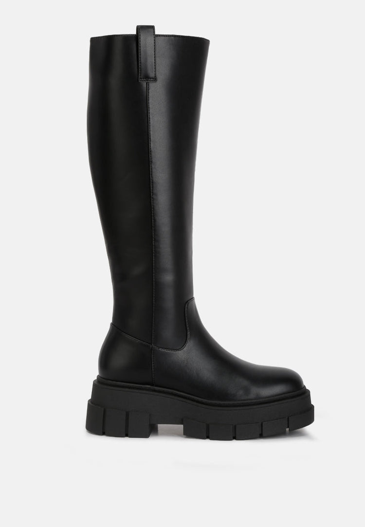 Blume Faux Leather Chunky Platform Knee Length Boots - Glamourous Grace