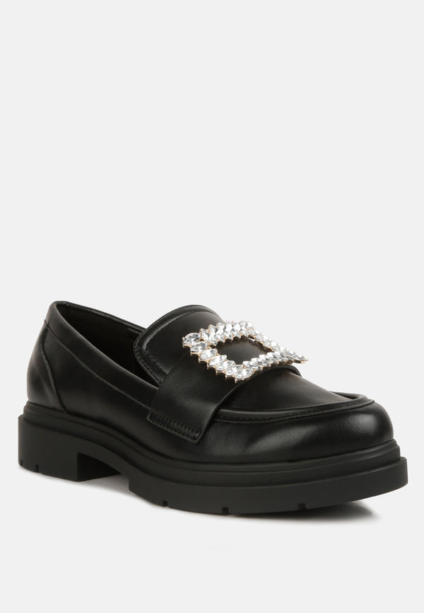 Bossi Faux Leather Loafers With Buckle Embellishment - Glamourous Grace