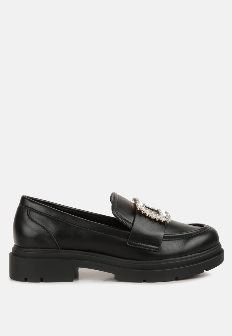 Bossi Faux Leather Loafers With Buckle Embellishment - Glamourous Grace