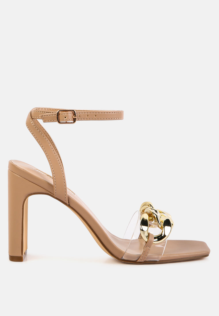 Bottom Kiss Chain Strap Italian Block Heel Sandals - Glamourous Grace