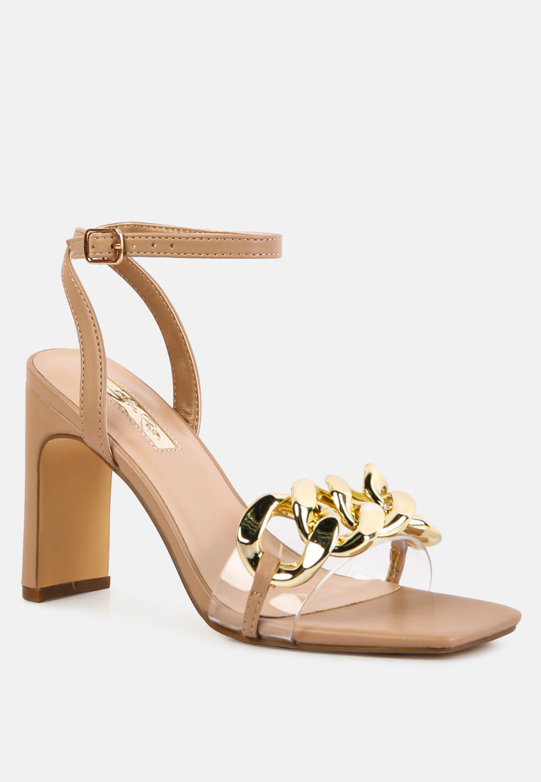 Bottom Kiss Chain Strap Italian Block Heel Sandals - Glamourous Grace