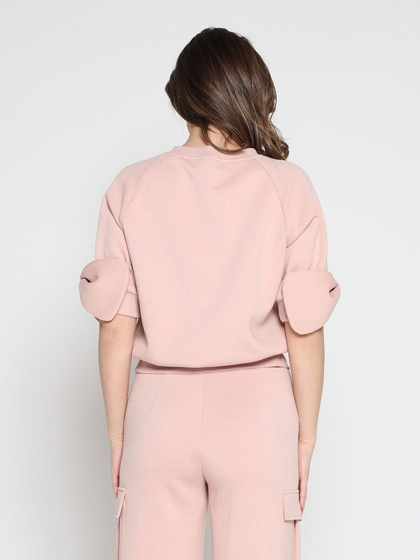 Bow detail sleeve round neck solid top
