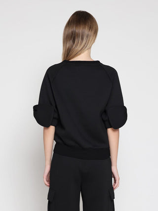 Bow detail sleeve round neck solid top