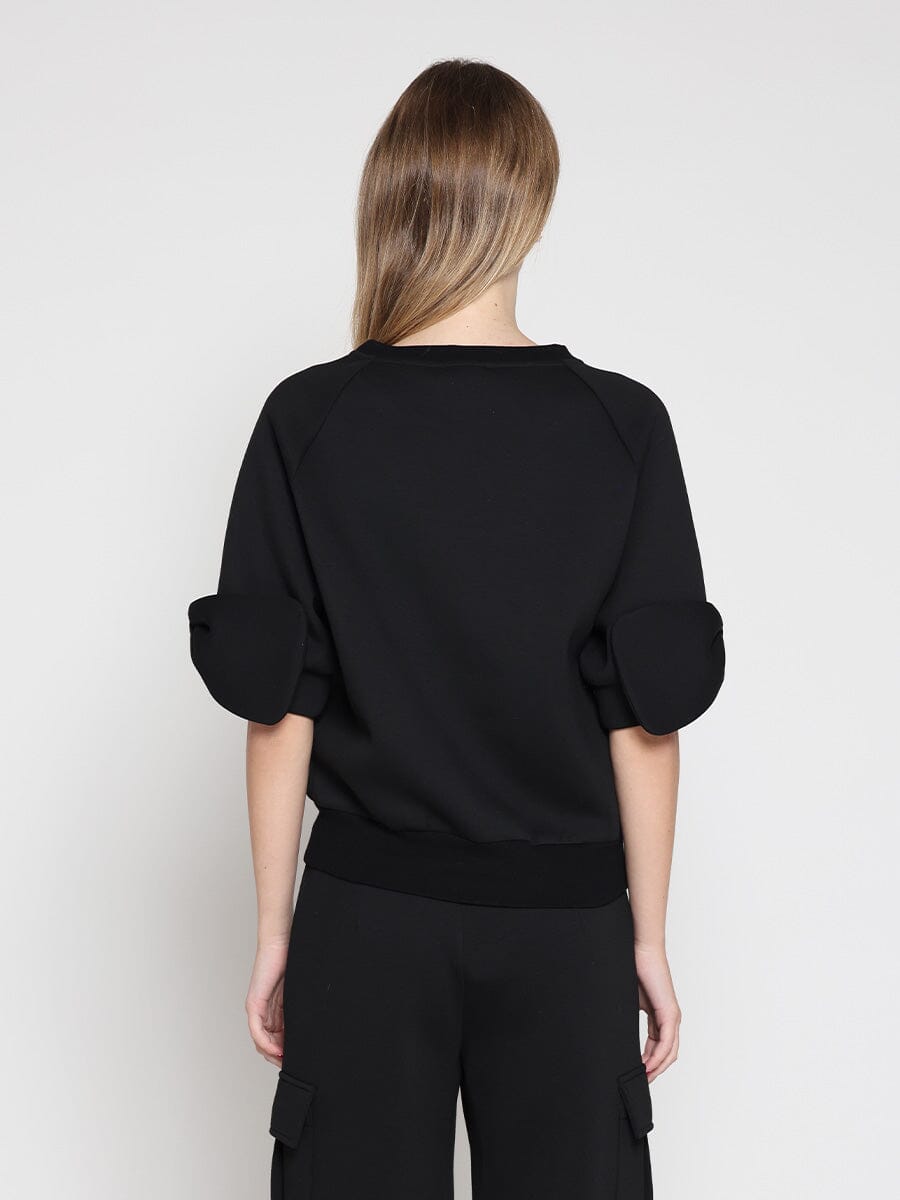 Bow detail sleeve round neck solid top - Glamourous Grace