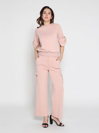 Bow detail sleeve round neck solid top