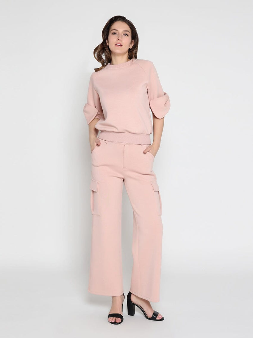 Bow detail sleeve round neck solid top