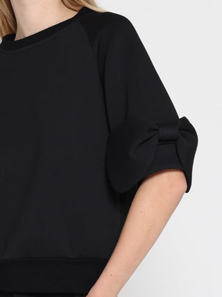 Bow detail sleeve round neck solid top