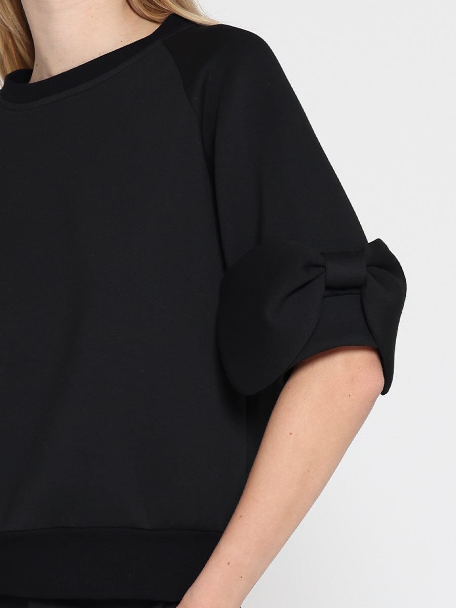 Bow detail sleeve round neck solid top - Glamourous Grace