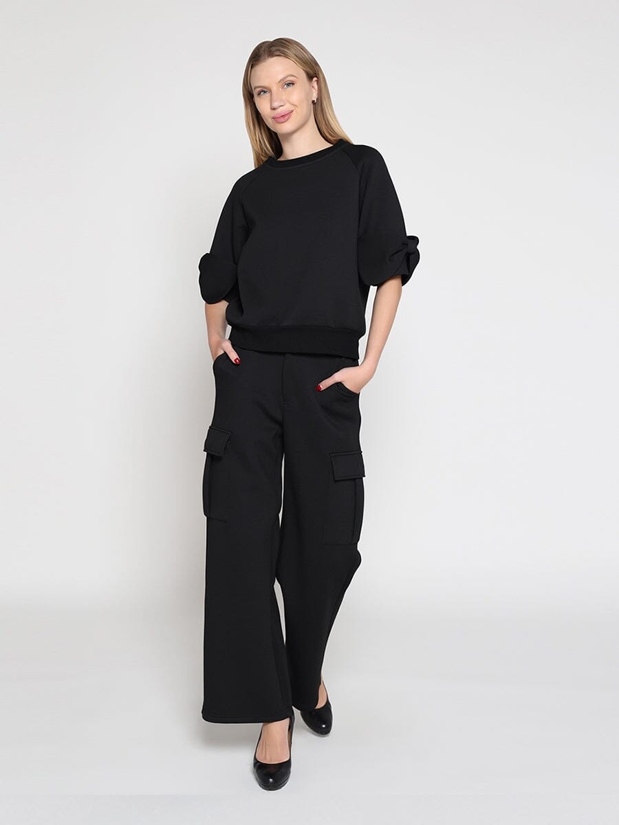 Bow detail sleeve round neck solid top - Glamourous Grace