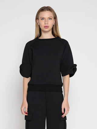 Bow detail sleeve round neck solid top