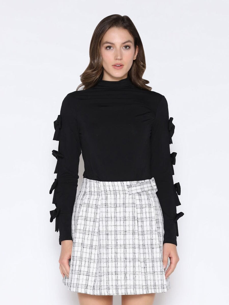 Bow Tie Sleeve Detailed Mock Neck Top - Glamourous Grace