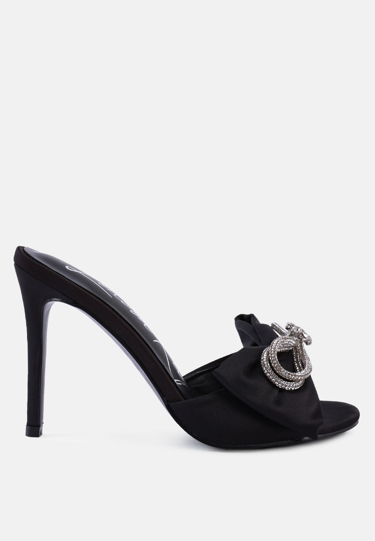Brag In Rhinestone Embellished Bow Satin Heels - Glamourous Grace
