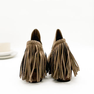 Braxton Western Fringe Ankle Boot in Taupe - Glamourous Grace