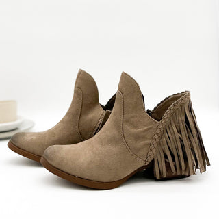 Braxton Western Fringe Ankle Boot in Taupe - Glamourous Grace