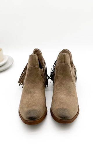 Braxton Western Fringe Ankle Boot in Taupe - Glamourous Grace