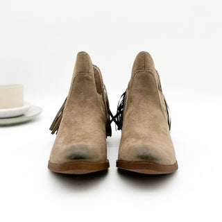 Braxton Western Fringe Ankle Boot in Taupe - Glamourous Grace