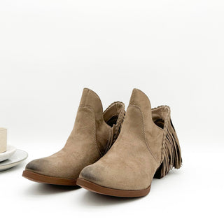 Braxton Western Fringe Ankle Boot in Taupe - Glamourous Grace