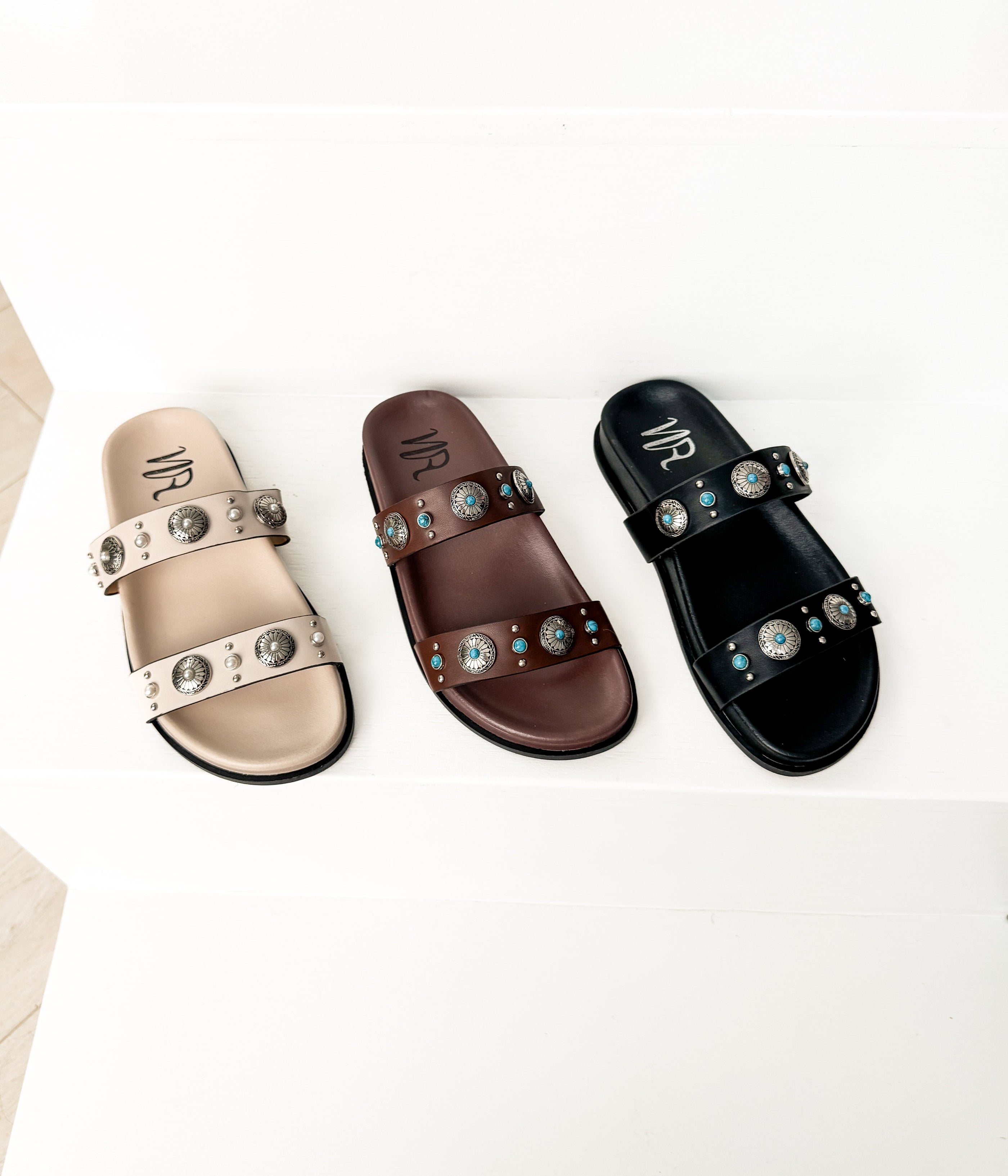 Briallen Western Studded Pearl Sandal in Cream - Glamourous Grace