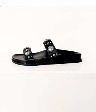 Briallen Western Studded Turquoise Sandal in Black - Glamourous Grace