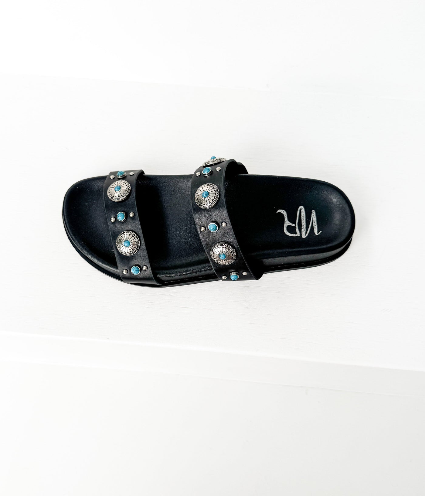 Briallen Western Studded Turquoise Sandal in Black - Glamourous Grace