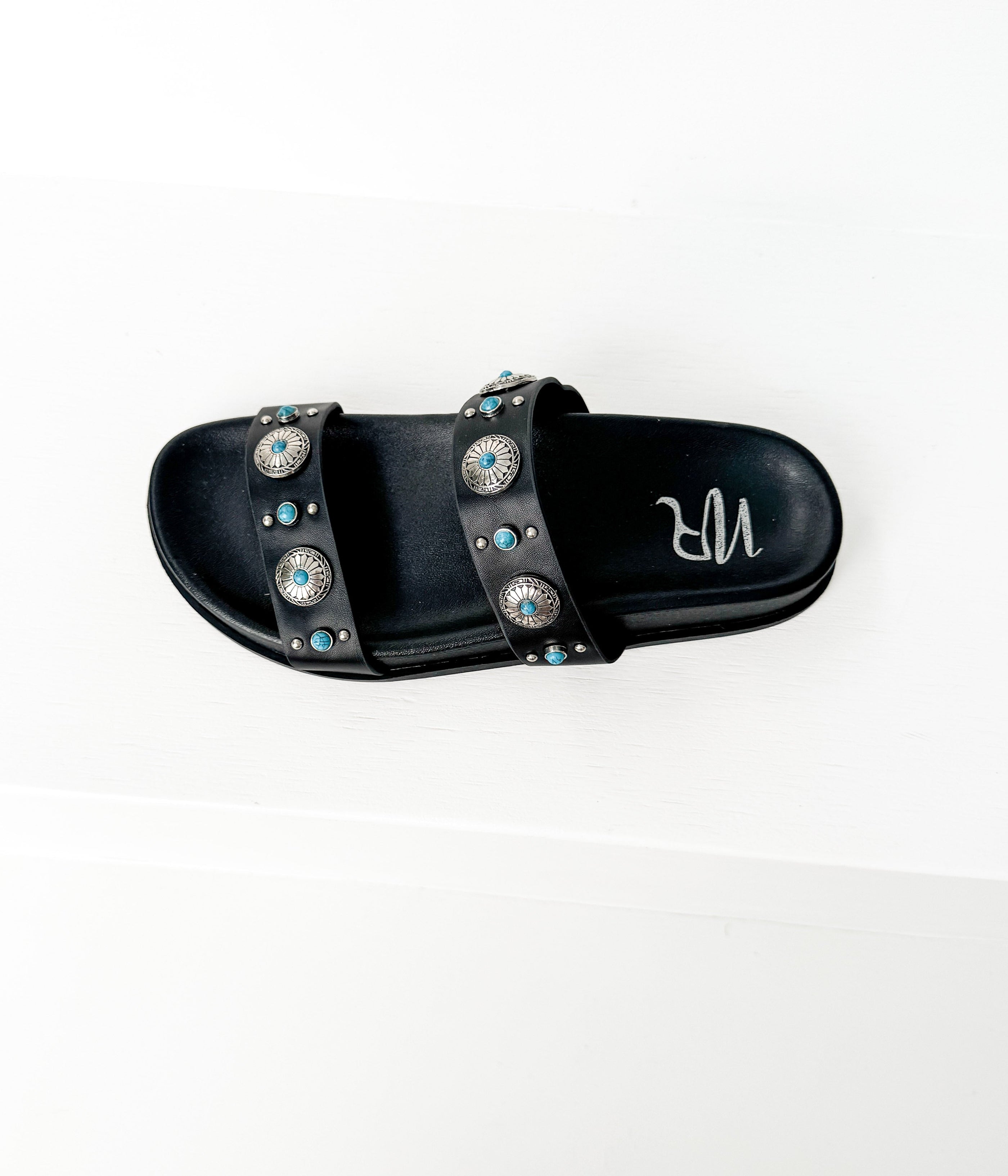 Briallen Western Studded Turquoise Sandal in Black - Glamourous Grace