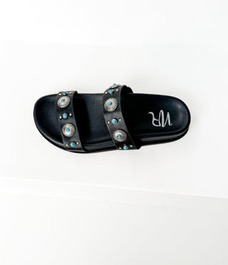 Briallen Western Studded Turquoise Sandal in Black - Glamourous Grace