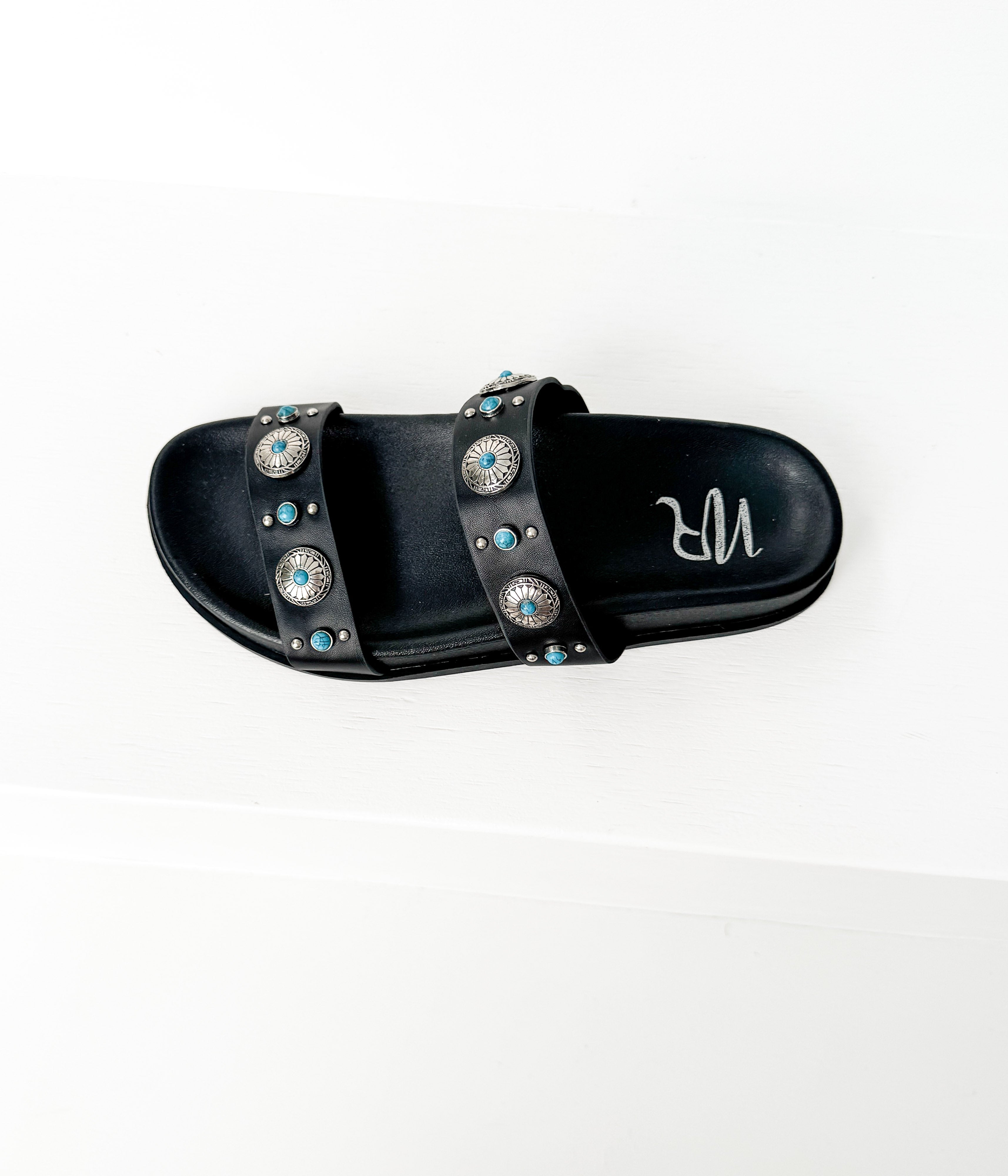 Briallen Western Studded Turquoise Sandal in Black - Glamourous Grace