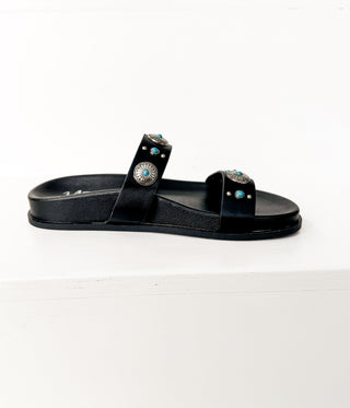Briallen Western Studded Turquoise Sandal in Black - Glamourous Grace
