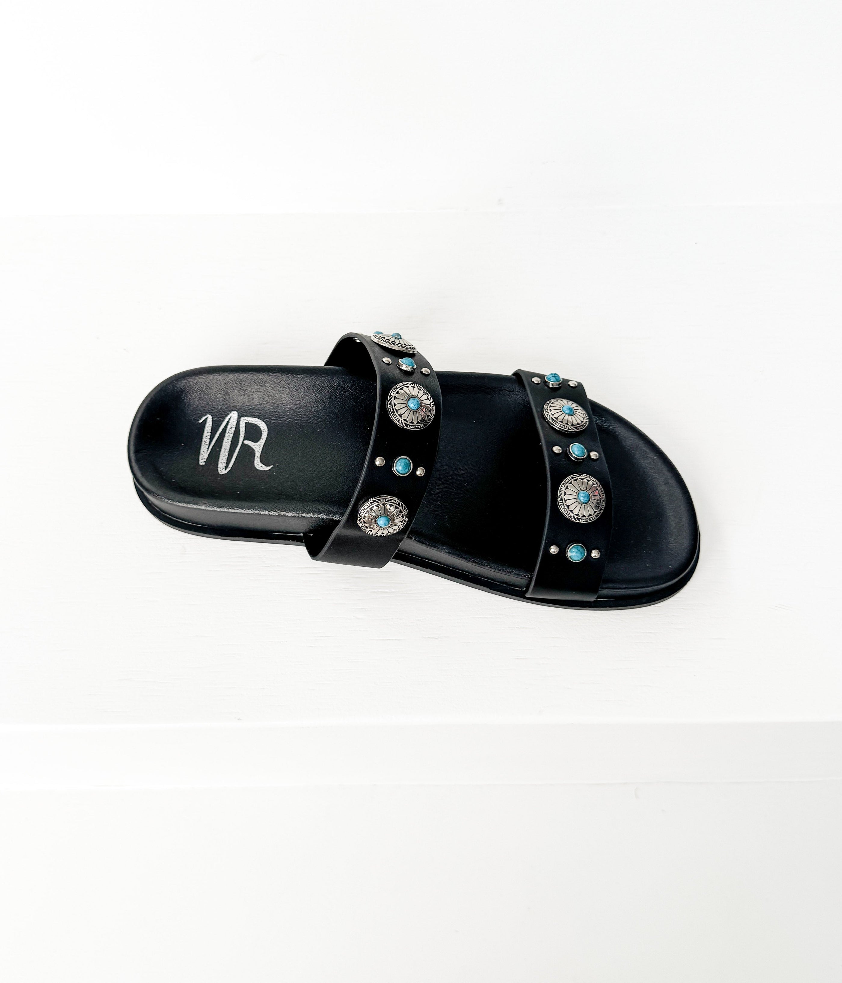 Briallen Western Studded Turquoise Sandal in Black - Glamourous Grace