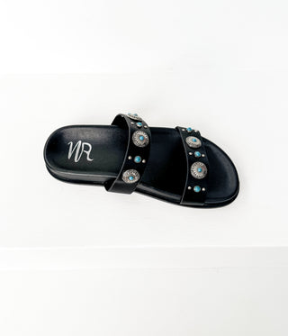 Briallen Western Studded Turquoise Sandal in Black - Glamourous Grace