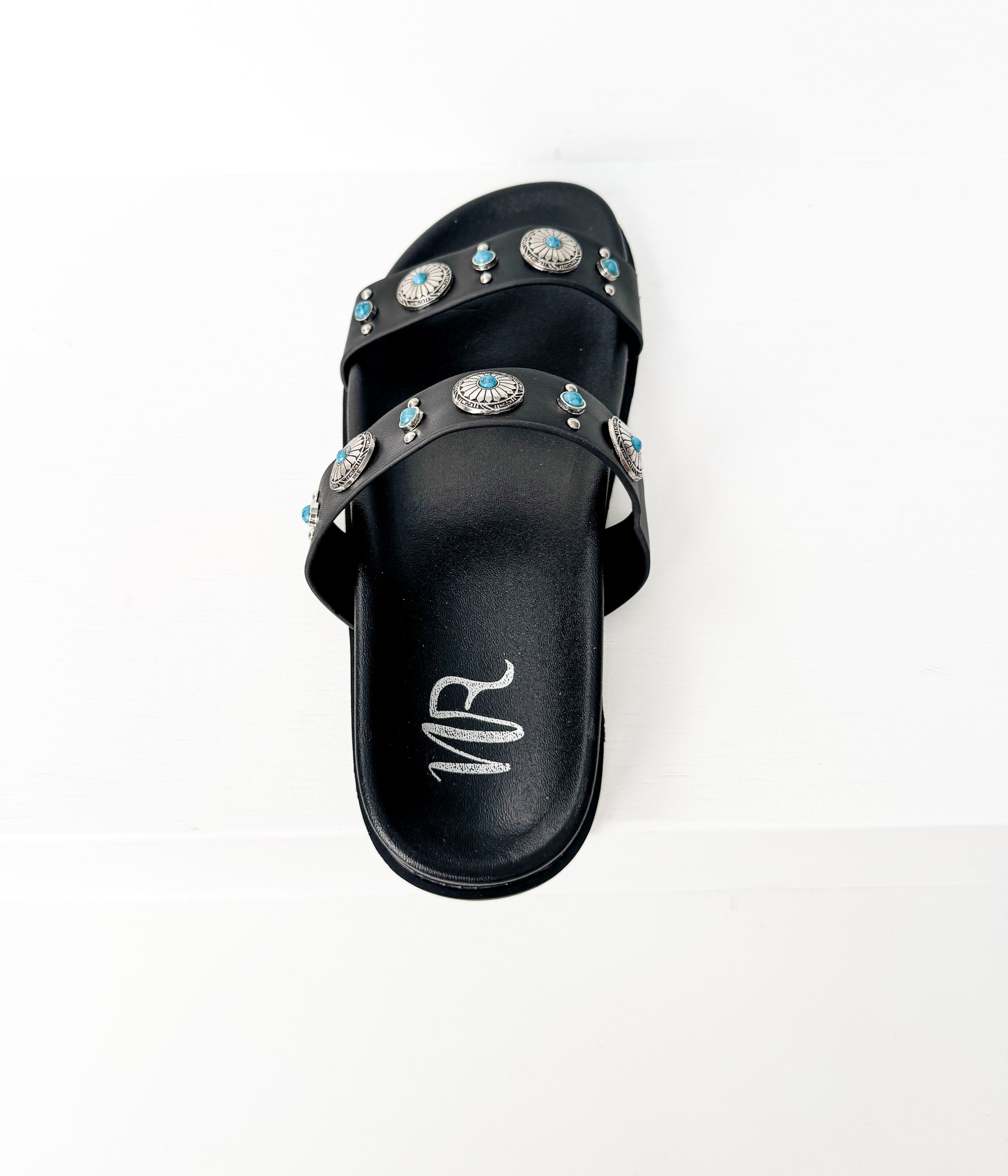 Briallen Western Studded Turquoise Sandal in Black - Glamourous Grace