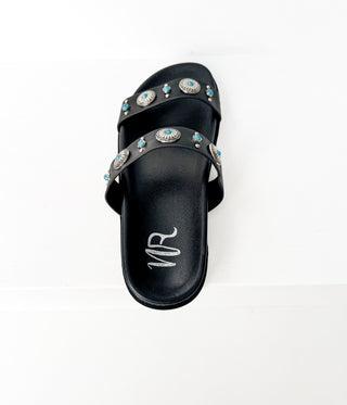 Briallen Western Studded Turquoise Sandal in Black - Glamourous Grace