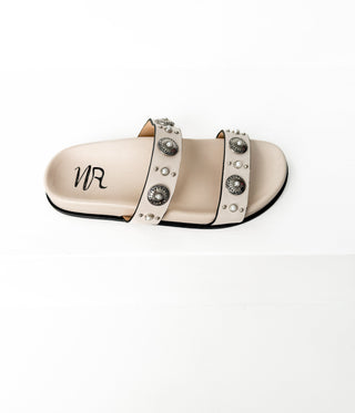 Briallen Western Studded Pearl Sandal in Cream - Glamourous Grace
