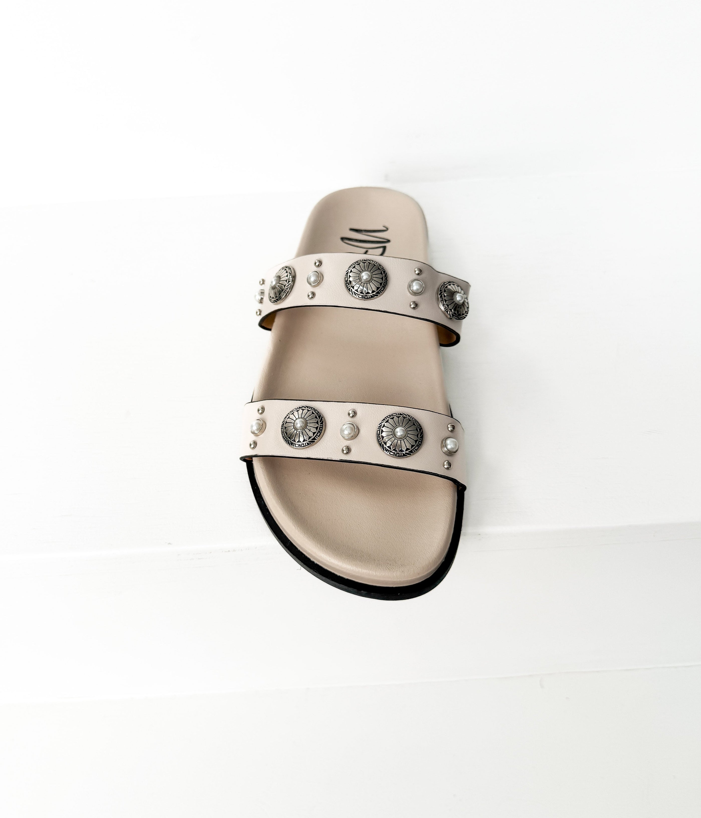 Briallen Western Studded Pearl Sandal in Cream - Glamourous Grace
