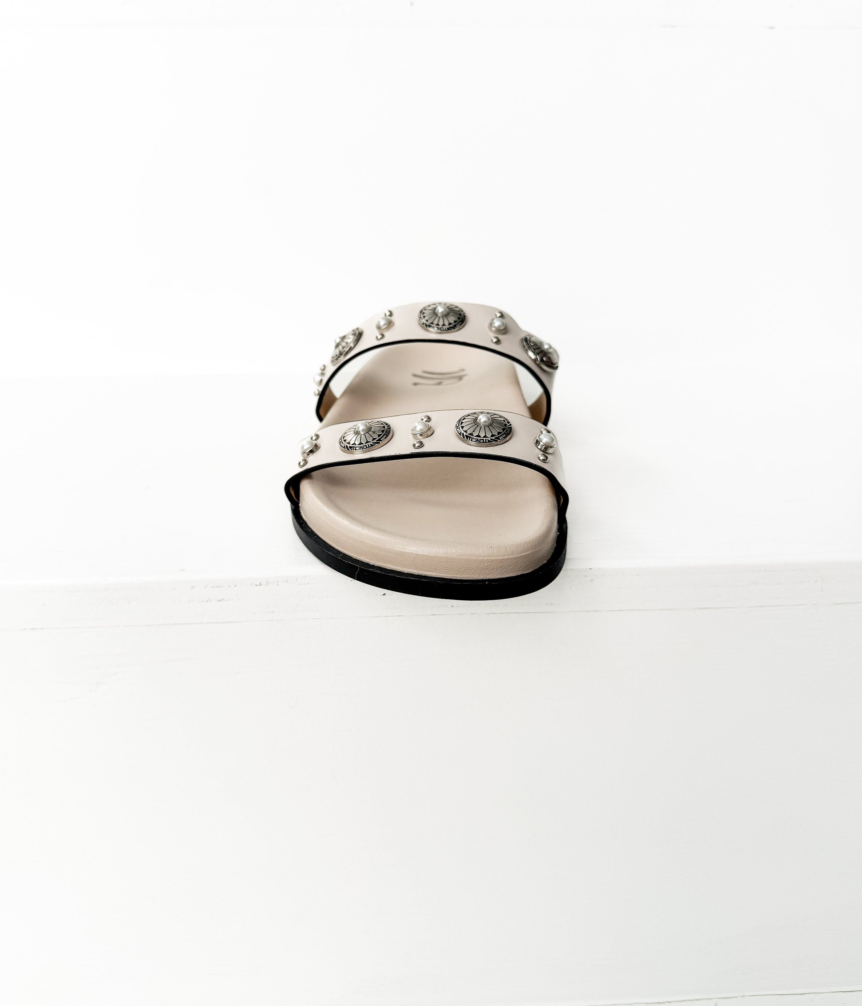 Briallen Western Studded Pearl Sandal in Cream - Glamourous Grace
