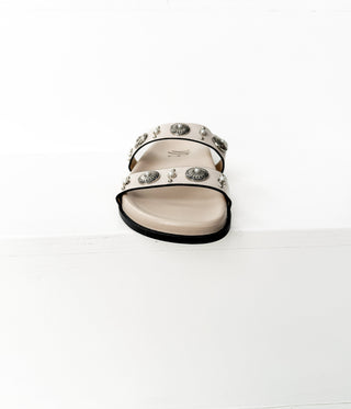 Briallen Western Studded Pearl Sandal in Cream - Glamourous Grace