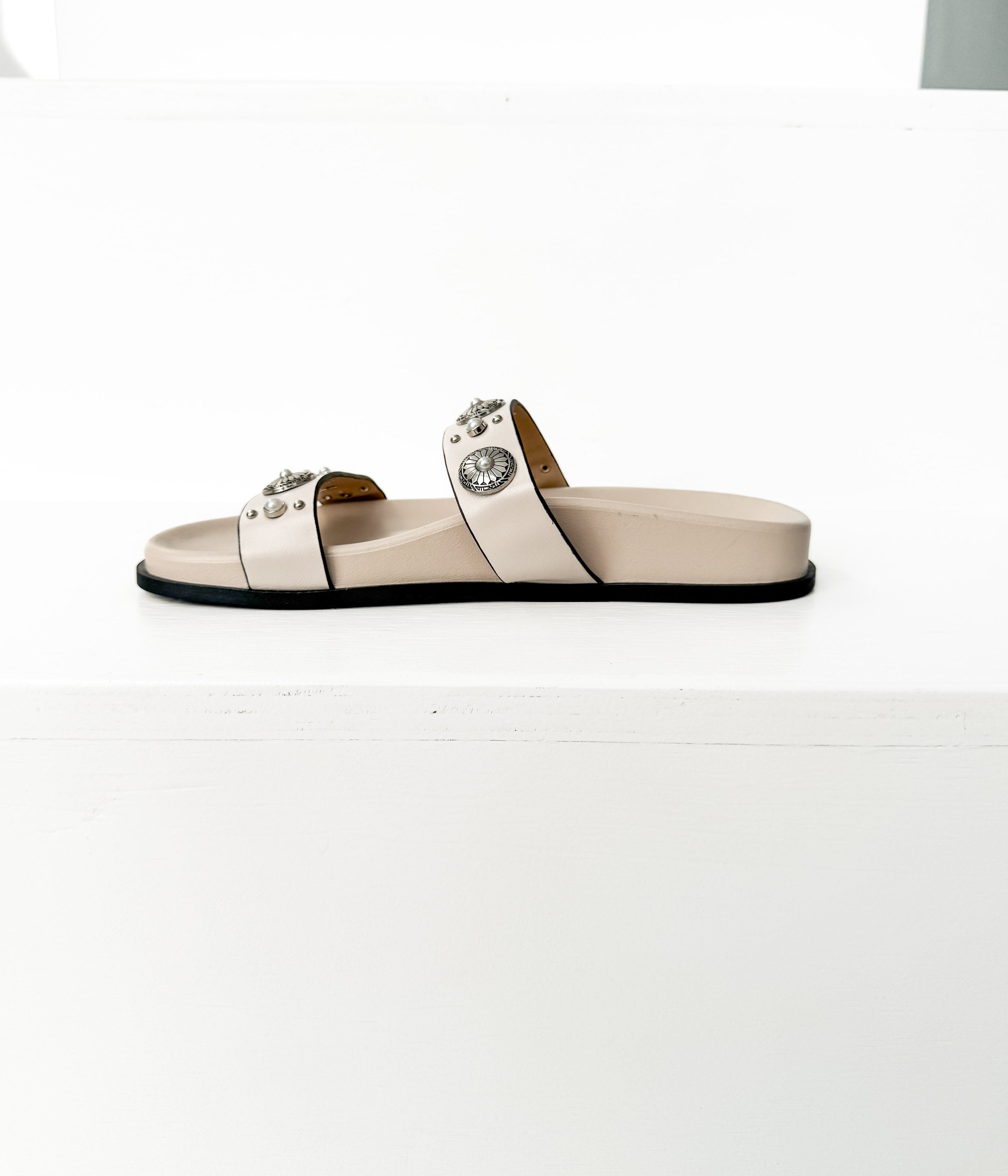 Briallen Western Studded Pearl Sandal in Cream - Glamourous Grace