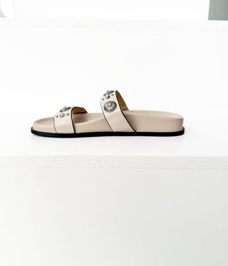 Briallen Western Studded Pearl Sandal in Cream - Glamourous Grace