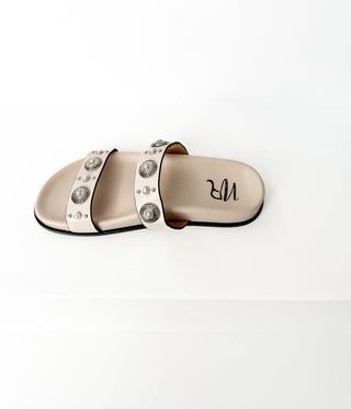 Briallen Western Studded Pearl Sandal in Cream - Glamourous Grace
