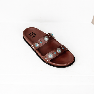 Briallen Western Studded Turquoise Sandal in Chocolate - Glamourous Grace