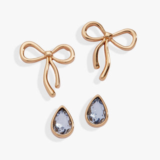 Bow & Teardrop Stud Earring Set