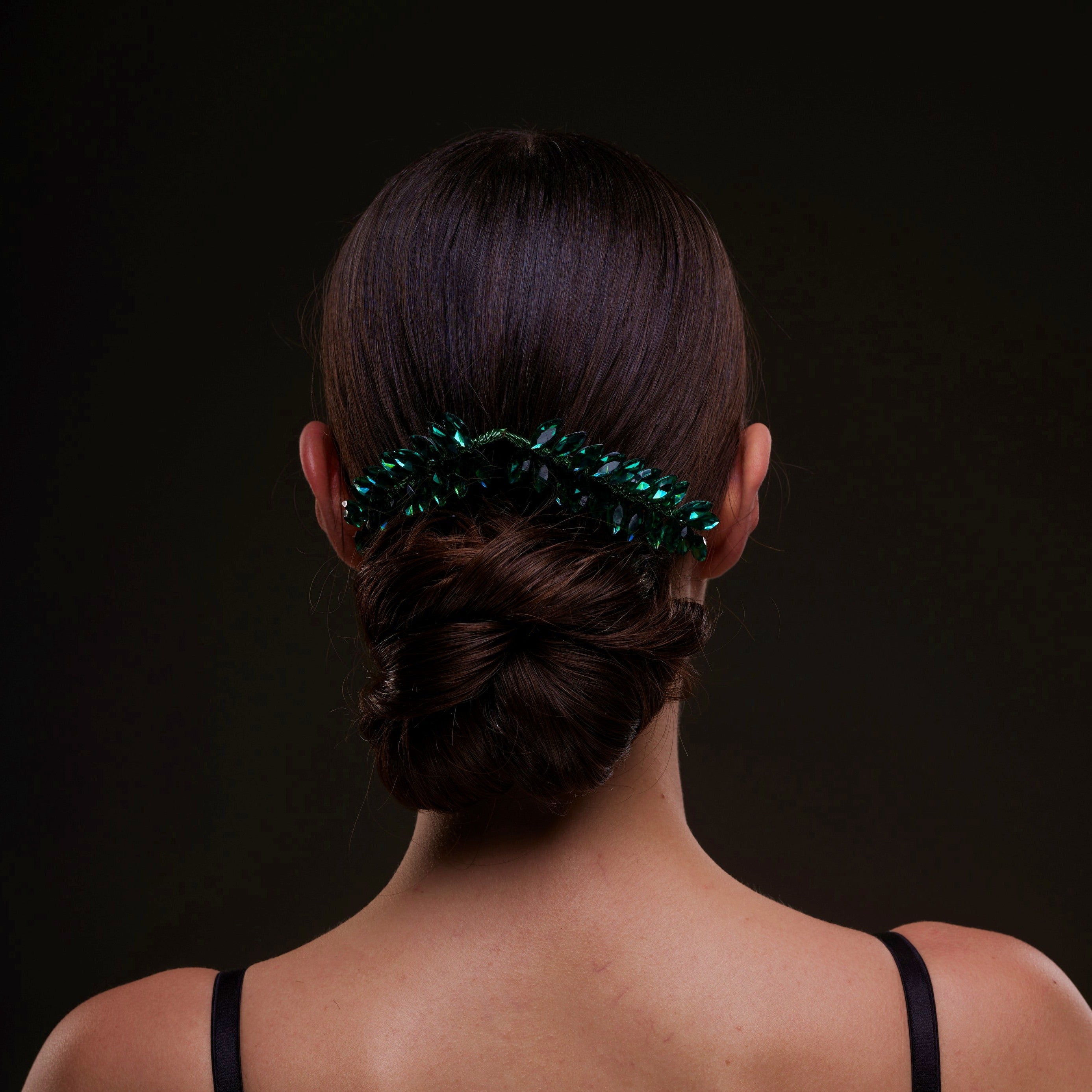Emerald Green Crystal Leaf Hair Comb Set - Glamourous Grace