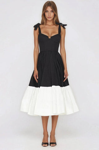Catalina Midi Dress – Black/Beige (Final Sale) - Glamourous Grace