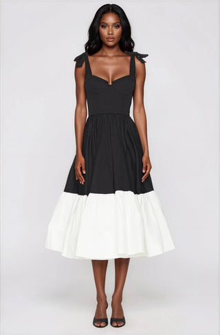 Catalina Midi Dress – Black/Beige (Final Sale) - Glamourous Grace