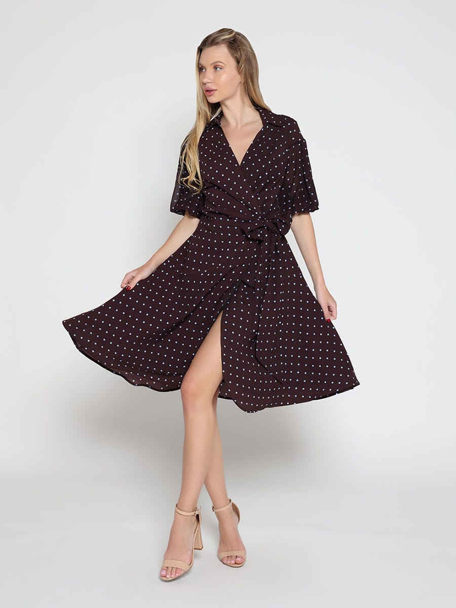 Brown polka dot wrap dress - Glamourous Grace