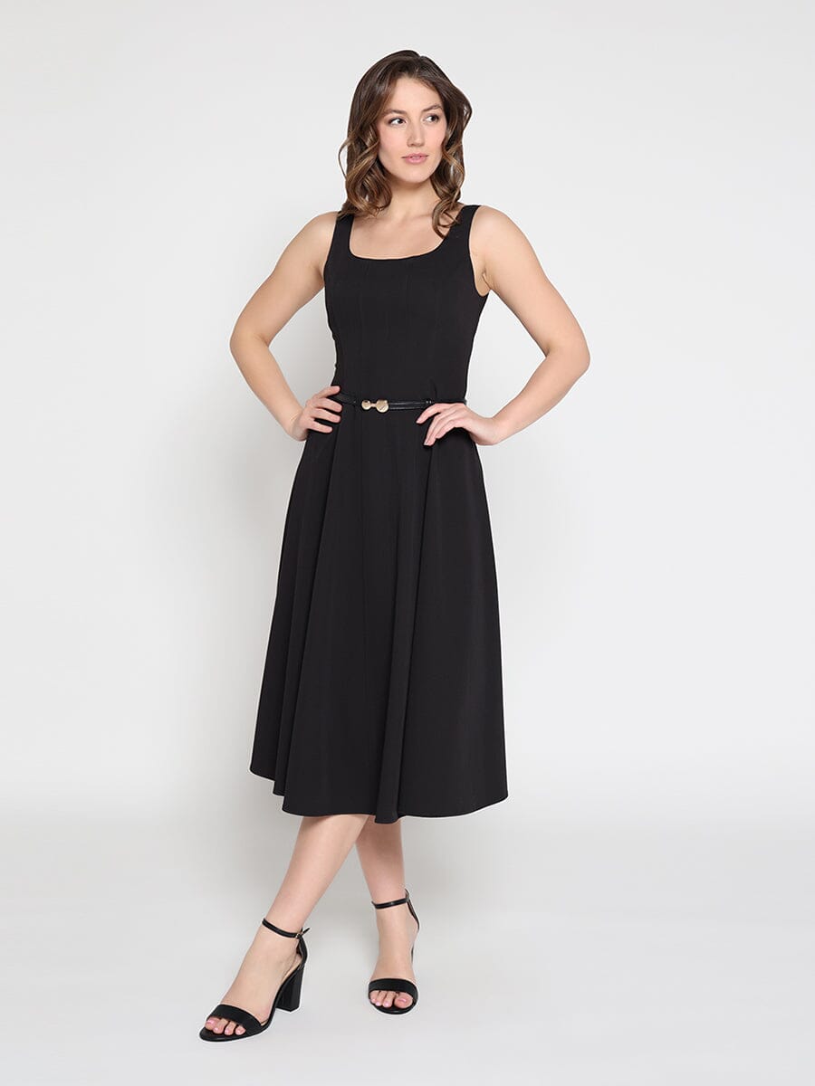 Buckle Belted Square Neck  A-Line Sleeveless Dress - Glamourous Grace