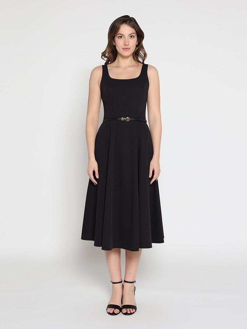 Buckle Belted Square Neck  A-Line Sleeveless Dress - Glamourous Grace
