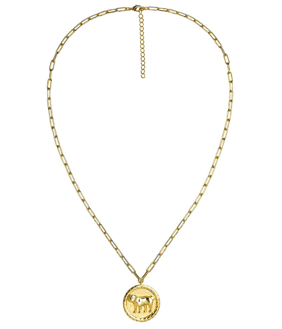 Bulldog 3D Disc Coin Necklace - 18k Gold Plated - Glamourous Grace