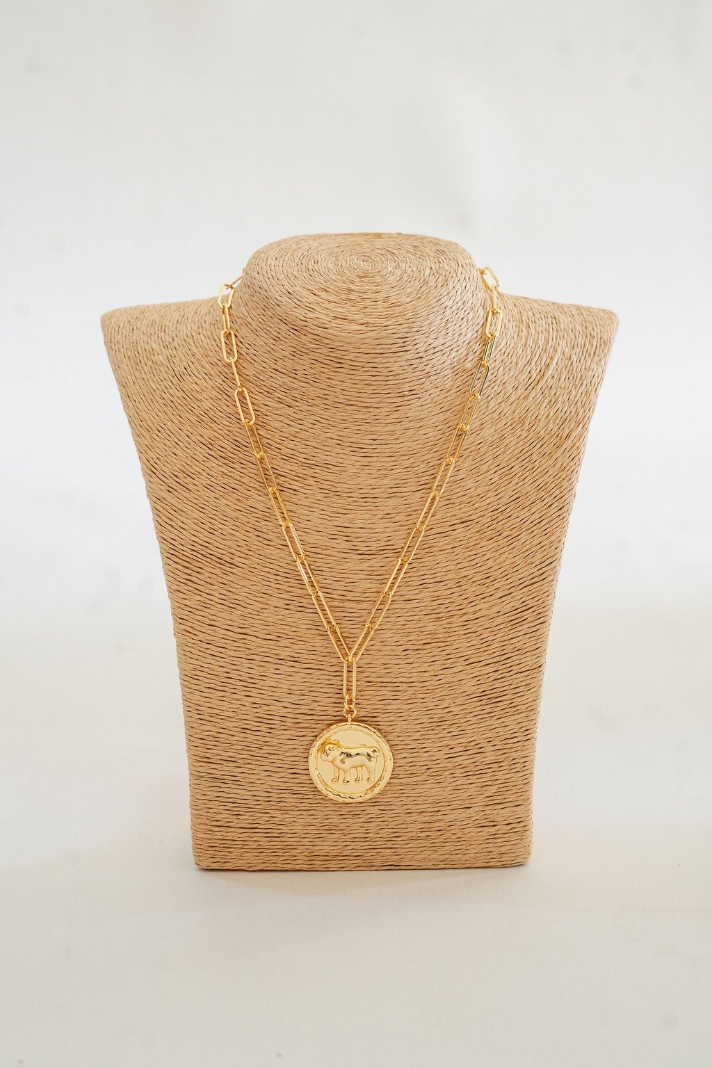 Bulldog 3D Disc Coin Necklace - 18k Gold Plated - Glamourous Grace