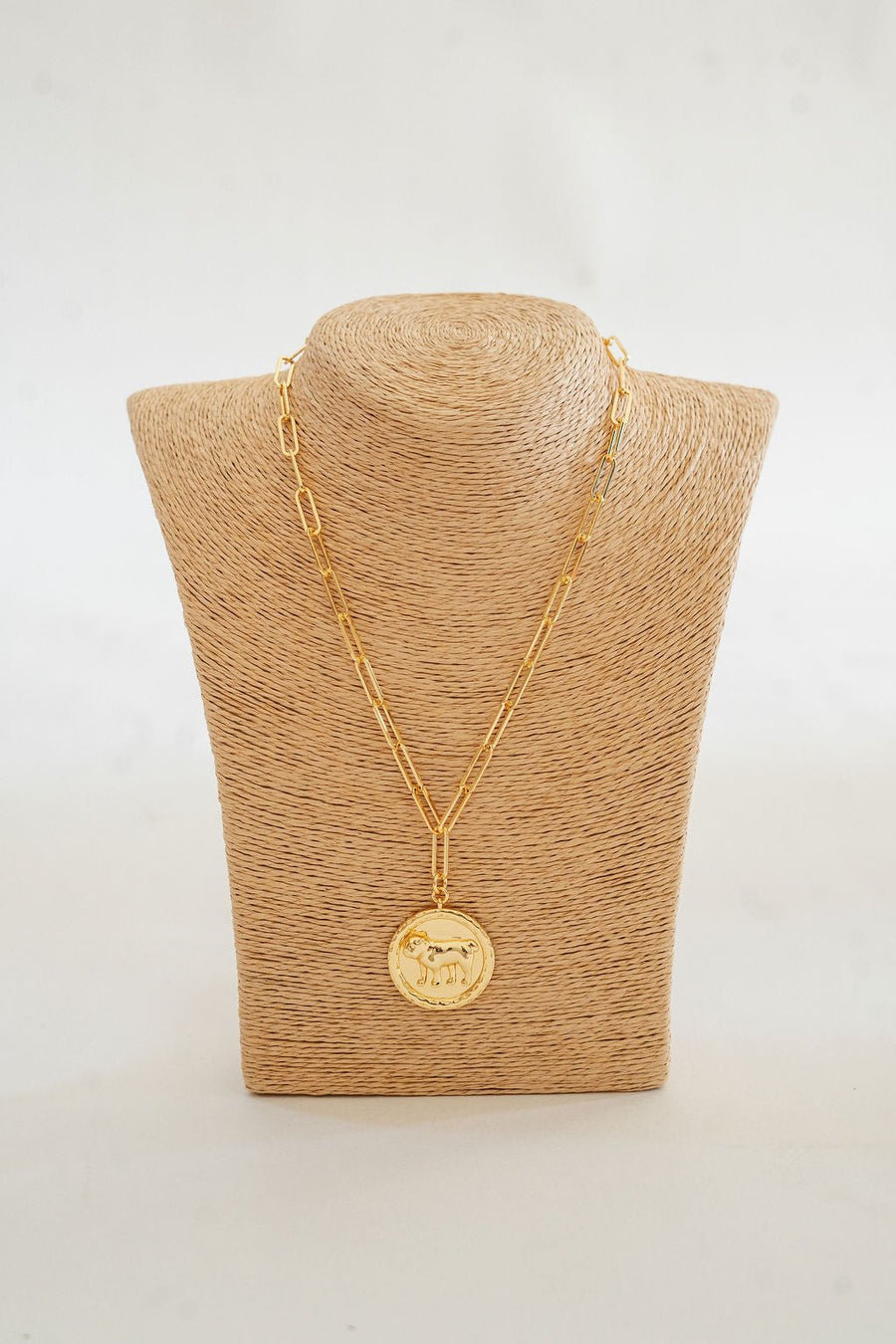 Bulldog 3D Disc Coin Necklace - 18k Gold Plated - Glamourous Grace
